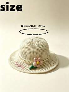 Customizable Embroidered Name Knitted Sun Hat, Cute 3D Flower & Pearl Decor Wide Brim Bucket Hat, Hollow Out Breathable Summer Outdoor Straw Hat, Personalized Text Sun Protection Bucket Hat For Girls, Suitable For Daily Commute/Outdoor Activities, Outings And Holiday Events, Gift For Her - Multicolor - View 2