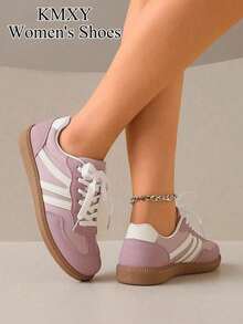 KMXY Women's Casual Flat Shoes, Lightweight And Comfortable Fitness And Walking Sneakers - Light Purple - View 6
