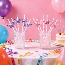 5/10 Sets Colorful Butterfly Straws For New Year Festival, Heat-Resistant High-Temperature Straws, Cute Girl Style, Disposable Straws For Juice, Party, Birthday, Gathering - Multicolor - View 10