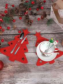 Kantong Sendok Garpu Pohon Natal, Tempat Sendok Garpu, Sarung Pisau dan Garpu dari Kain Felt untuk Dekorasi Meja Makan Pesta Natal - Beraneka warna - View 3