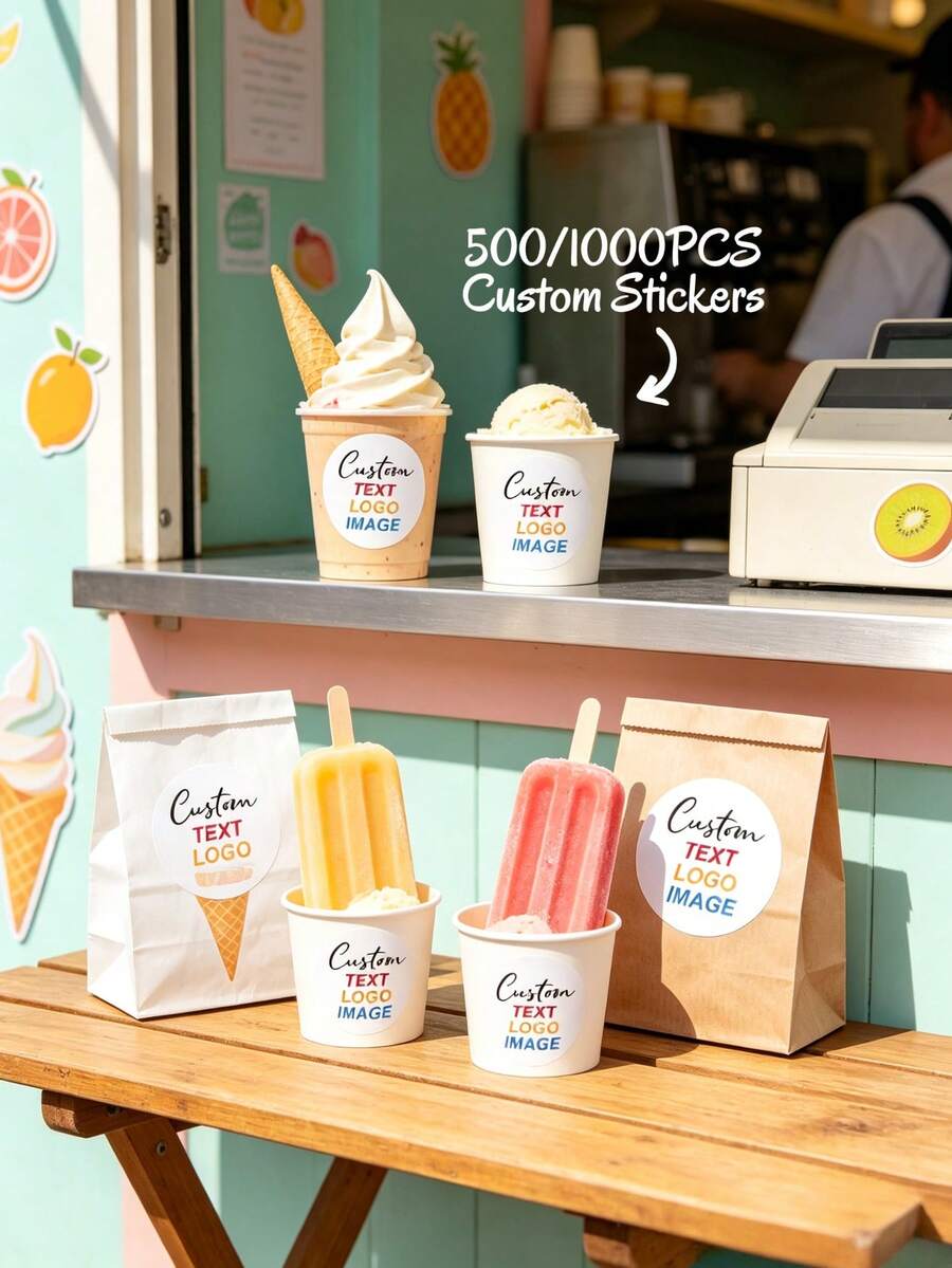 500/1000pcs Personalized Gift Stickers, Customizable Text/Logo/Image/Round Business Logo Labels, Bulk Custom Stickers For Wedding/Birthday/Bachelorette Party/Gathering - Multicolor - View 1