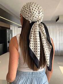 1 Peça Lenço Quadrado de 70cm com Estampa de Bolinhas Casual, Nova Bandana de Primavera/Outono para Mulheres, Cinto Versátil, Faixa de Cabeça, Lenço de Pescoço da Moda - Branco - Visão 4