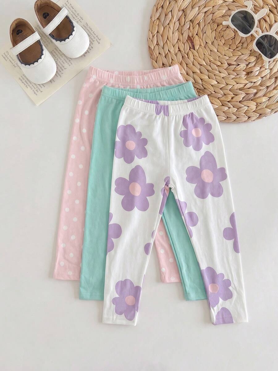 3pcs Girls' Solid Color Casual Leggings Set, Suitable For All Seasons, Fit For Sports And Daily Casual Wear - Multicolor - View 1