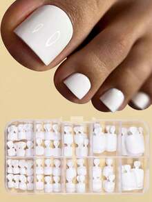 120pcs Bright White Wearable Toe Nails, 12 Sizes/Box, Full Coverage Short Square Acrylic Artificial Toe Nails, Suitable For Women And Girls, Fit For Various Occasions, White Nail Stickers - A - View 6