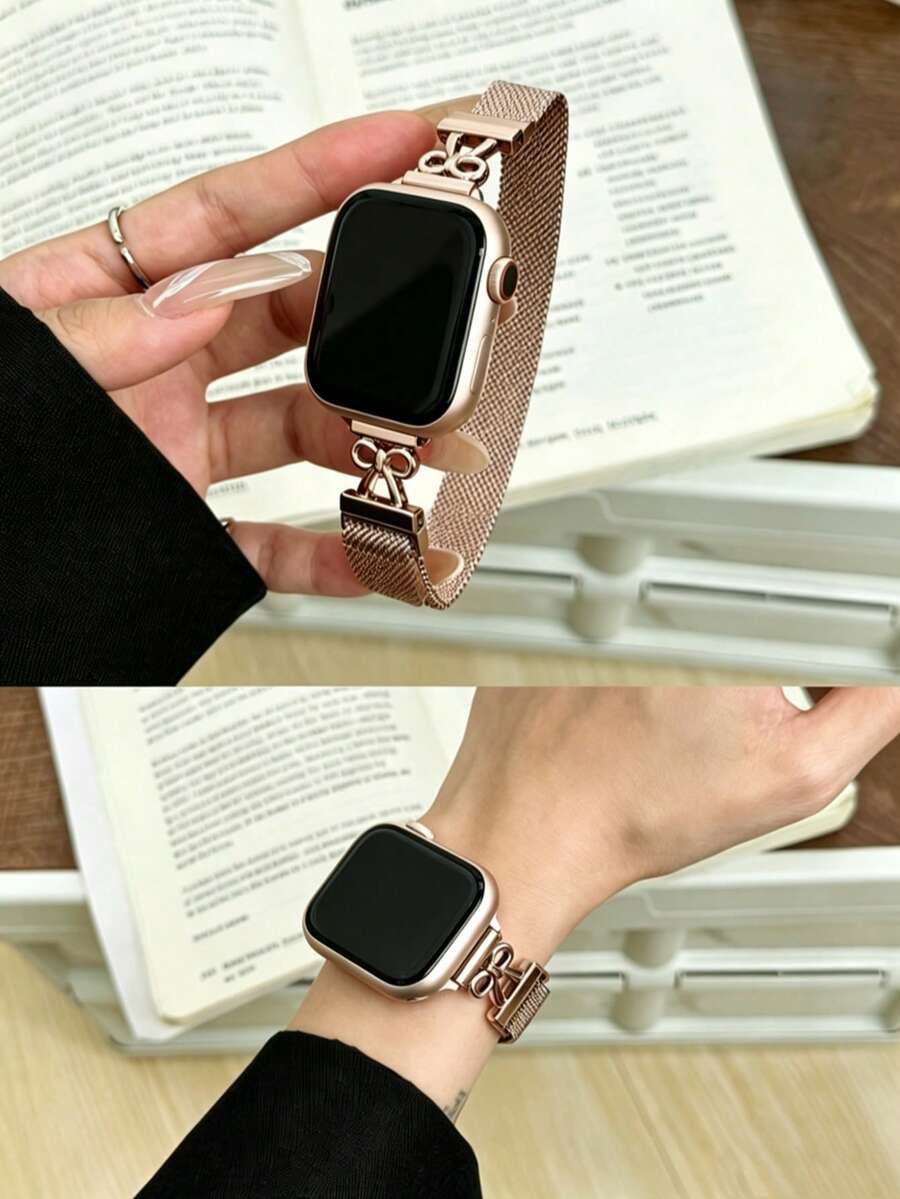1pc Shiny Metal Compatible Women's Bracelet Band 38mm 40mm 41mm 42mm 44mm 45mm 46mm 49mm Chain Strap - Rose Gold - View 1