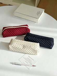 1/2pcs Campus Style Polka Dot Pencil Case/Stationery Storage Bag - Multi-Functional Large Capacity Design, Suitable For Storing Office Supplies, Creative Multi-Purpose Pen Box Or Portable Travel Makeup Bag, Ideal For Students And Adults Daily Use - Multicolor - View 2