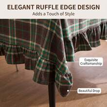 1pc Brown Green Beige Classic Scottish Plaid Tablecloth, Natural Vintage Style Fabric, Rectangular With Ruffle Edge And Pleated Detail, Decorative And Functional For Home Long Table, Suitable For Christmas, Family Dinner, Party And Winter Holiday Home Decor - Dark Green - View 9