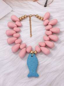 European And American Exaggerated Minimalist Seaside, Nature, Beach, Resort Style Starfish & Small Fish Beaded Pendant Necklace For Women - Multicolor - View 6