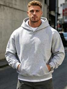 男士休閒街頭風運動衫，純色抓絨內裡，寬鬆版型，秋冬款，送給丈夫的運動禮物 - 淺灰色 - 查看 5