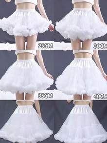 1pc 35cm Solid Color Polyester Double Layer Fluffy Cloud Petticoat Lolita Underskirt - White - View 1
