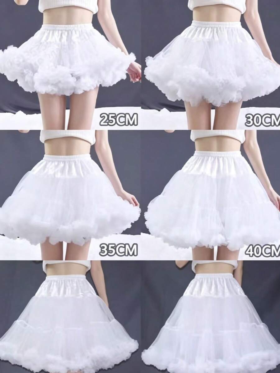 1pc 35cm Solid Color Polyester Double Layer Fluffy Cloud Petticoat Lolita Underskirt - White - View 1