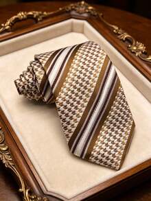 1pc Men's Classic Diagonal Stripe Khaki Tie, Suitable For Business, Banquet, Cocktail Party, Birthday, Party, Holiday - Khaki - View 2