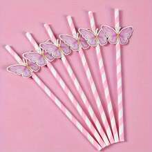 5/10 Sets Colorful Butterfly Straws For New Year Festival, Heat-Resistant High-Temperature Straws, Cute Girl Style, Disposable Straws For Juice, Party, Birthday, Gathering - Multicolor - View 6