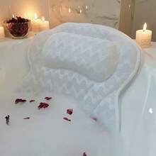 1 Peça Travesseiro de Banho para Banheira, Apoio de Cabeça de Spa em Malha Respirável 4D Grossa e Macia, Almofada Ergonômica de Apoio para Pescoço e Costas, Acessório de Banho Portátil Lavável e Antiderrapante com Ventosas Fortes - Travesseiro de banho branco - Visão 6
