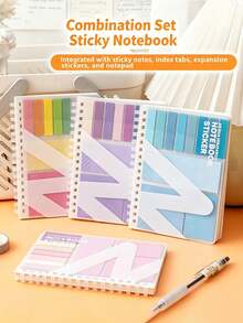 1pc Multifunctional Sticky Note Combination Notebook, Sticky Notes With Adhesive, INS Style Index Tabs, Soft Spiral Bound Lined Loose-Leaf Notebook - Multicolor - View 3