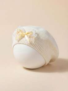 Nueva boina de punto estilo europeo para niños, sombrero de princesa con lazo, adecuado para niñas bebés, sombrero cálido para primavera y otoño - Multicolor - Ver 8