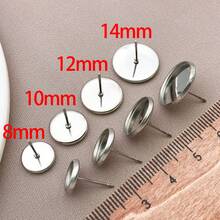 5pcs/Lot 8/10/12/14mm Stainless Steel Earring Studs Blank Post Base Pins With Earring Plug Findings Ear Back For Jewelry Making Supplies Accessories - Steel Color - View 4