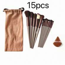 15pcs Professional Makeup Brush Set, Soft Bristles, Eyeshadow Foundation Blush Makeup Brushes, Includes 2 Brown Makeup Sponges, Suitable For All Skin Care Needs, Perfect For Beginners And Professionals, Ideal Birthday Gift,Bedroom Room Decor,Back To School - Multicolor - View 12