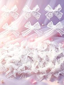 50pcs/20pcs/Lot 5x6cm Elegant Lace Ribbon Bows, Handmade Tied Hair Accessories & Clothing Decor, DIY Sewing Craft Gift Decoration - View 8
