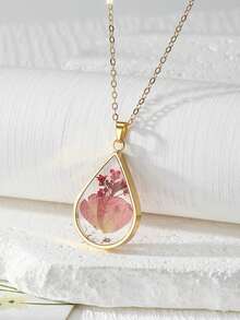 1pc Exquisite Minimalist Niche Versatile Geometric Flower Pendant Necklace, Suitable For Women To Wear In Any Occasion, Date, Gift For Loved Ones - Purple - View 6