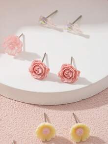 6 Paar schillernde Schmetterling & Blumen Ohrstecker Set für Frauen, zarter Schmuckgeschenk für den täglichen Gebrauch, Lässig, Dates und Ausflüge - Verschiedenfarbig - Übersicht 3