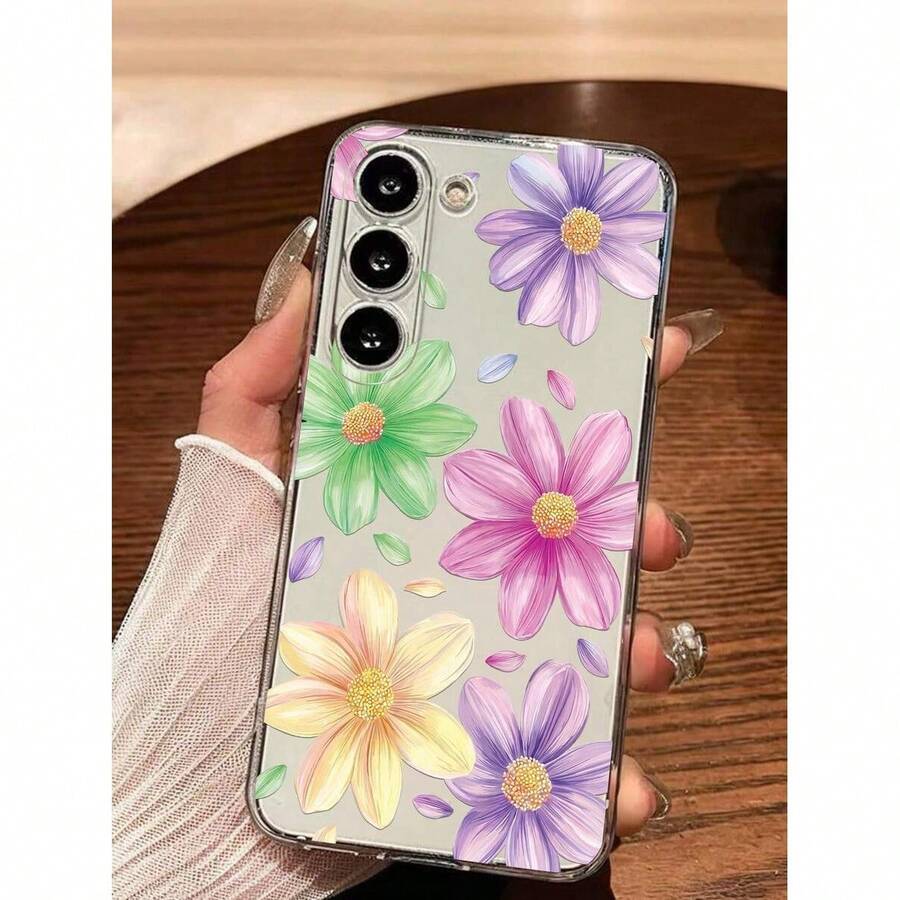 1 Étui de téléphone transparent et souple coloré avec motif floral, 15ProMax/15Pro/15Plus/15/14ProMax/14Pro/14Plus/14/13ProMax/13Pro/13Mini/13/12ProMax/12Pro/12Mini/12/11ProMax/11Pro/11/XR - Transparent - Voir 1