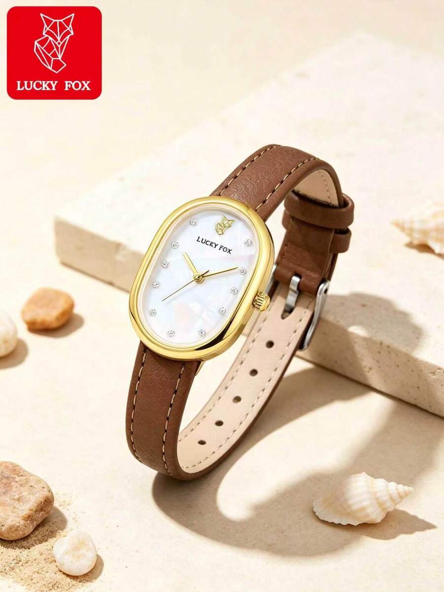 LUCKYFOX 復古正方形 PU 皮革石英女錶,極簡商務休閒風,多色百搭,鋅合金錶殼,日常通勤女錶 - 棕色 - 查看 1