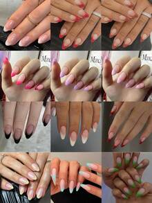 360pcs (12 Mixed Styles) Long Almond Shape Press-On Nails, Macaron Color Gradient Design Acrylic Fake Nails Set - Multicolor - View 9