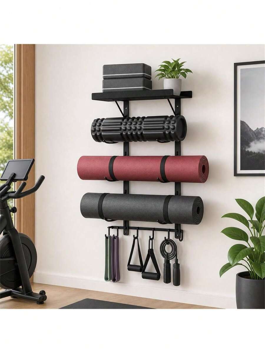 Yoga Mat Wall Storage Rack, Wall Mount Yoga Mat Storage Rack, Not Easy To Fall Off, Strong Load-Bearing Capacity, Suitable For Home Gyms, Schools, Or Any Fitness Venue Father's Favorite Gift - Multicolor - View 1