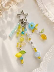 Cute Lemon Beaded Bag Charm INS Aesthetic Flower Keychain Colorful Summer Purse Pendant For Handbag Backpack,Bag Charms For Tote Bags - Multicolor - View 1