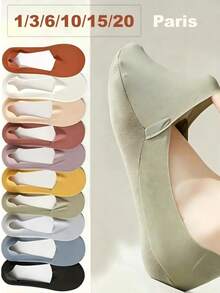 1/3/6/10/15/20 Pairs Women's Summer Ice Silk Invisible Socks, Candy Color Thin Non-Slip Daily High Heel Socks, Halloween Christmas Gift - Multicolor - View 19