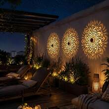 1/2/4pcs Solar Hollow Projection Light, LED Wall Lamp, Perfect For Decorating Garden, Lawn, Patio, Stairs And Birthday Party - Mandala Wall Lamp - View 3