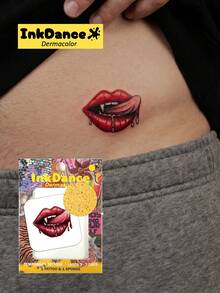1 Set "Vampire Lips" Temporary Tattoo Stickers, Fake Tattoo, Gothic Y2K Red Dripping Lips, Waterproof, Realistic Tattoo Effect, Body Art, Colorful, InkDance, Ink Dance Easy To Apply And Remove CMNF013 - Multicolor - View 7