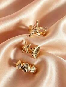 3pcs Ocean Vacation Style Stainless Steel Starfish Ring Set, Suitable For Daily Wear, Party, Gathering, Holiday Gift - Ring - View 4