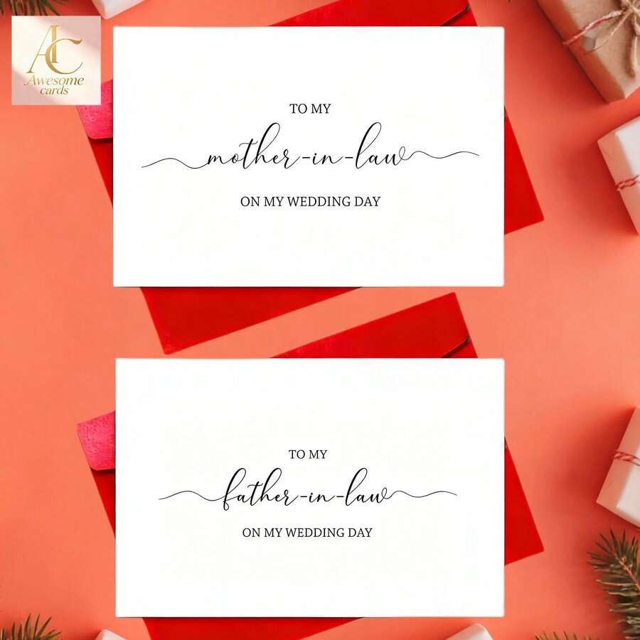 2pcs,His Refined Two-Pack Wedding Greeting Card Set With Stylish Script Lettering Dedicated To Mother-In-Law And Father-In-Law, Thick Blank Interior Paper For Writing Sincere Appreciation Words, - One Size Fits All - View 1