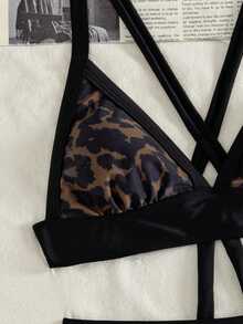 Conjunto de 2 piezas de bikini halter triangular con estampado de leopardo sexy para mujer estilo europeo y americano, para vacaciones, playa y verano - Multicolor - Ver 5