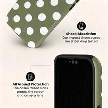 VESPOP Polka Dot Green & White Polka Dot Phone Case - Shock-Proof Phone Case, Fit For IPhone 17/16/15/14/13/12/11 Pro Max/Pro Plus/12 Mini/13 Mini, Fit For Galaxy S26 S25 S24 S23 S22 S21 Plus Ultra Phone Case - Dark Green Background With White Dots - View 4