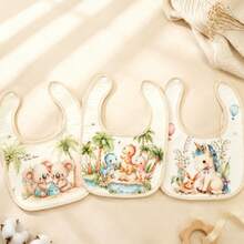 3pcs Cartoon U-Shaped Bibs Cotton Cartoon Animal Print Drool Bibs Baby Bibs - Multicolor - View 8