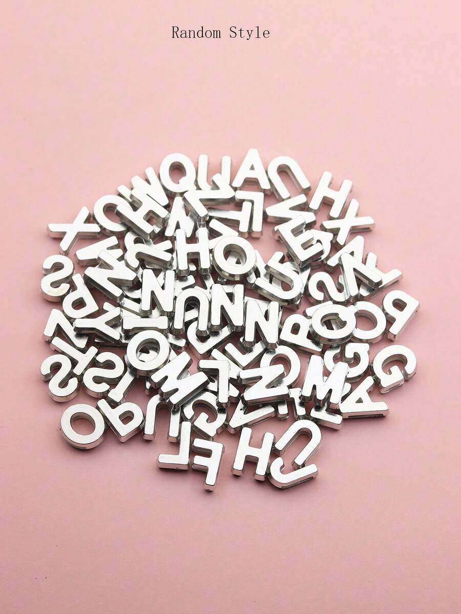 80pcs Stylish Simple Mixed Acrylic 26 English Letter Beads For Handmade Diy Jewelry Accessories - Silver - View 1