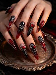 20 Peças Encantos de Arte de Unhas Mistos de Liga de Halloween Escuro com Cruz, Caveira, Coração, Aranha e Mais, Gemas de Unhas 3D Estilo Sangrento Preto e Vermelho, Acessórios de Decoração de Unhas DIY Multifuncionais Y2K, Suprimentos de Arte de Unhas com Strass, Decoração de Unhas Falsas, Suprimentos de Arte de Unhas de Verão - Multicolorido - Visão 3