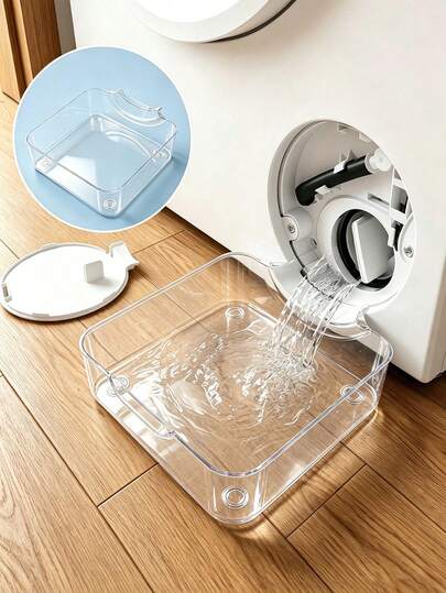 Clear Plastic Washer Drain Water Collect Tray, Portable Leakage Water Catching Box, Reusable Emergency Water Pan For Front Loading Washing Machine Filter Drainage Maintenance