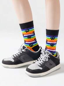 1/5/10 Pairs Women's Mid-Calf Socks, Fun Pineapple Cartoon Unisex Sports Style Long Socks, Crazy Happy Socks - Multicolor - View 8