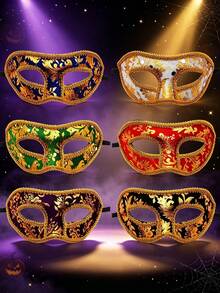 14pcs/12pcs/7pcs/6pcs/1pc Elegant Venetian Masquerade Masks, Sparkling Half Face Masks, Perfect For Performance, Unisex, Cosplay And Halloween Party, Carnival And Christmas Party - Adjustable Ribbon Design - Gold-stamped Cloth Mask - View 15