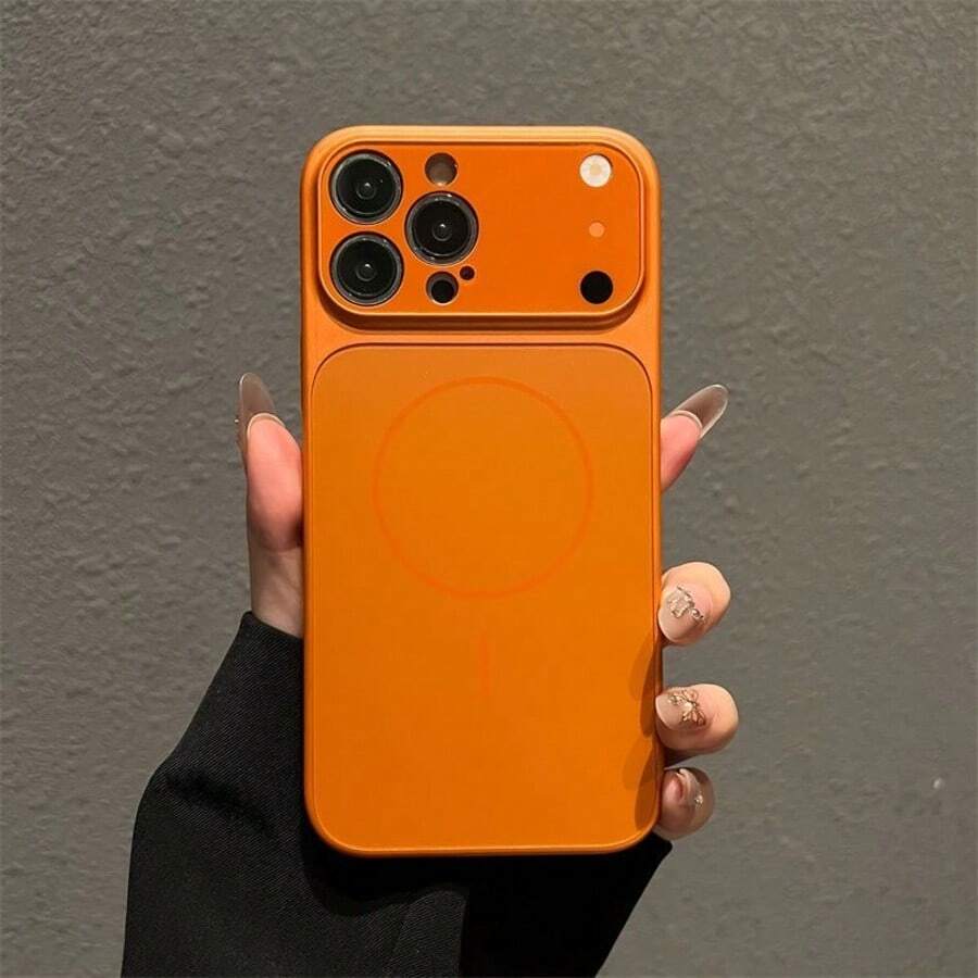 Instant 磁吸保護殼，適用於 Apple 17 更新版，原裝大視窗磁吸保護殼，相容 Apple 17/16/15/14/13 Air/17 Pro Max，支援無線充電，磨砂質感，附相機保護，奢華銀色/橘色/粉色，防震保護殼，相容 iPhone - 橘色 - 查看 1
