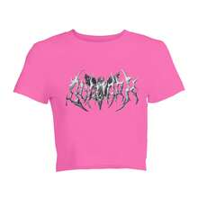 Women'S Slim-Fit Crop Top T-Shirt,Retro Street Style Short Sleeve With Edgy Gothic Lettering Print, Round Neck, Spring/Summer Fashion Statement Piece - 玫紅色 - 查看 3
