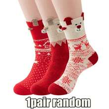 1/3/6Pairs Mixed Color Pack Autumn Winter Christmas Socks Santa Claus Gift Snowflake Reindeer Cute Cartoon Mid-Calf Socks Holiday Limited Edition Warm Breathable - Multicolor - View 13