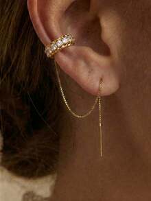 1 Single Ear C-Shaped Rhinestone Tassel Earrings, Simple Women's Copper Earrings Suitable For Daily Commuting, Gatherings, Dates, Parties, Accessories - Ear Clips - View 3