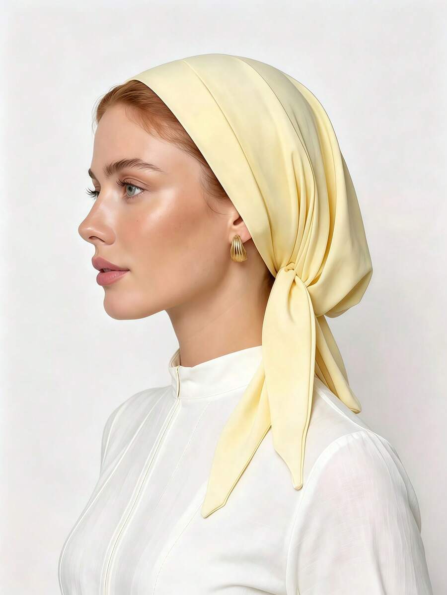 1pc Solid Color Women's Middle Eastern Arabic Classic Fashion Elegant Casual Versatile Ribbon Hijab Cap Wide Brim Curved Turban Hat Suitable For Daily Outdoor Wear