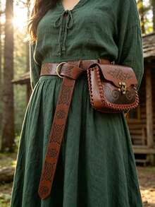2PCS Viking Knight Belt, Role Playing Fantasy Waist Bag Medieval Renaissance Viking Faire LARP Halloween Cosplay Props - Black - View 7