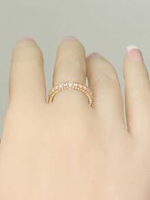 1pc Romantic Cubic Zirconia Ring For Women, Wedding Engagement Party Jewelry, Valentine's Day Gift - Yellow Gold - View 6